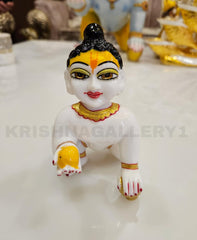 Laddu Gopal Kanha Ji Statue, Bal Gopal Ji Murti, Marble, White, Idol - Size No.6, For Gift Home Pooja, Gift Good Luck Size - 6 Inch | Traditional Deign, Washable, Made In Indian