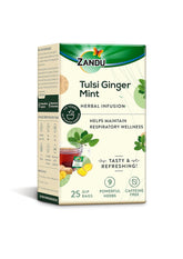 Zandu Tulsi Ginger Mint Herbal Infusion Tea - 25 Tea Bags | Maintains Respiratory Wellness - Soothes Nasal & Throat Irritation | Enriched With 9 Powerful Herbs - Caffeine Free