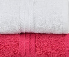 Pure Cotton Hand Towel 400 Gsm | Luxury Towels For Home, Sports & Kitchen | Pink & White (Set Of 2)