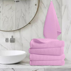 Enchant Home Pure Cotton Waffle Towel 500 Gsm | Lightweight Anti-Microbial & Water Absorbent Soft Touch Quick Drying Hand Towels | Pink (Pack Of 4)