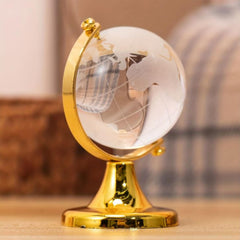 Crystal Globe With Golden Stand For Positive Energy, Vastu Remedy For Prosperity, Office, Home, Study Table Ornament, For Kids, Students & Adults Learning - 50mm Small, Pack Of 1