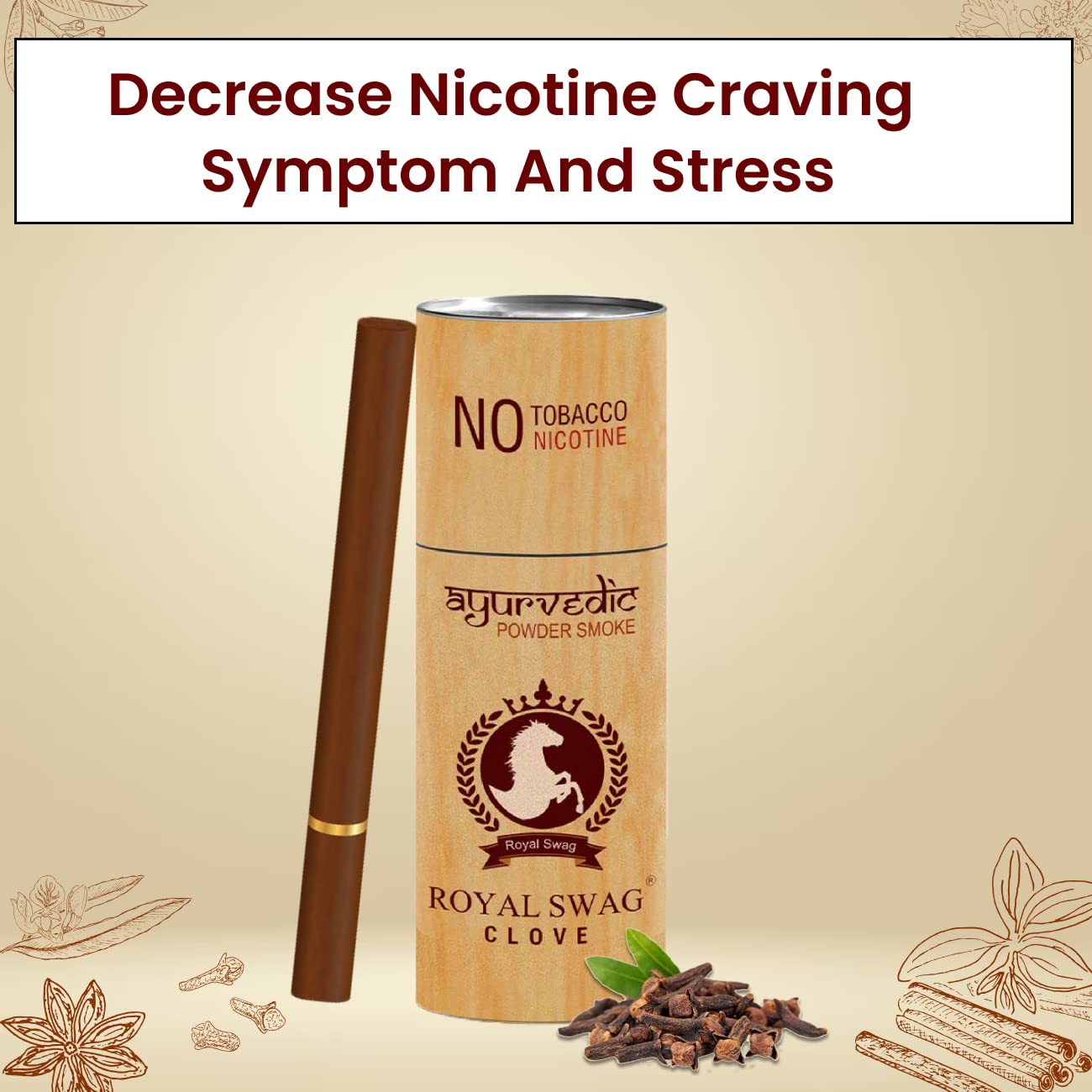 Royal Swag Ayurvedic Herbal Cigarettes, Clove Flavour Smoke King Size (30 Sticks) 100% Tobacco Free And Nicotine Free Non-Addictive | With Ayurvedic Herbs Clove, Tulsi, Cinnamon And Green Tea Royal Swag Ayurvedic Herbal Cigarettes, Clove Flavour Smoke King Size (30 Sticks) 100% Tobacco Free And Nicotine Free Non-Addictive | With Ayurvedic Herbs Clove, Tulsi, Cinnamon And Green Tea