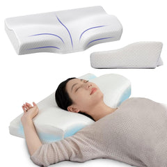 Orthopedic Contour Memory Foam Pillow For Neck & Shoulder Pain Relief, White, Size - 20 X 12 X 2.5 Inch | Butterfly Design With Jacquard Cover | Better Sleep & Comfortable & Soft Pillow