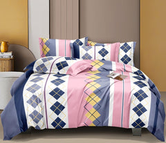 Bedsheet For Queen Size With 2 Pillow Covers - 60 X 78 Inches, Pink & White | Soft & Skin-Friendly Fabric | All Around Elastic Fitted Bedsheet