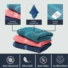 Velve 100% Bamboo Face Towel 600 Gsm | 2x Softer & Absorbent Than Cotton Towels | Skin Friendly With Non-Toxic Colors (Teal, Royal Blue & Pink)- Pack Of 3