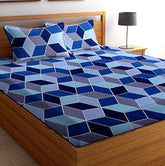 Printed Double Bedsheets King Size With 2 Pillow Cover - 90 X 90 Inches, Blue & Grey | 160 Thread Count - Durable & Ideal For Regular Use
