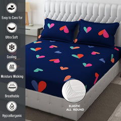 King Size Bedsheet With Two Pillow Cover (Size - 78 X 72 Inches, Royal Blue) | Elastic Fitted Floral Bedsheet | Best For Festival Gifting