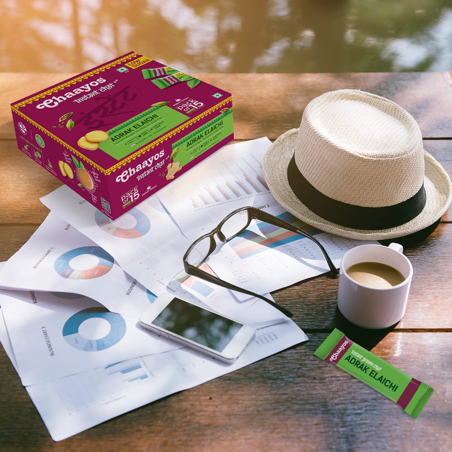 Chaayos Instant Premix Chai Adrak Elaichi - 5 Sachets, 60gm, 2.1 Ounce | Infused With Ginger, Cardamom & Assam Black Tea Leaves - Low Sugar, Hassle Free Chaayos Instant Premix Chai Adrak Elaichi - 5 Sachets, 60gm, 2.1 Ounce | Infused With Ginger, Cardamom & Assam Black Tea Leaves - Low Sugar, Hassle Free