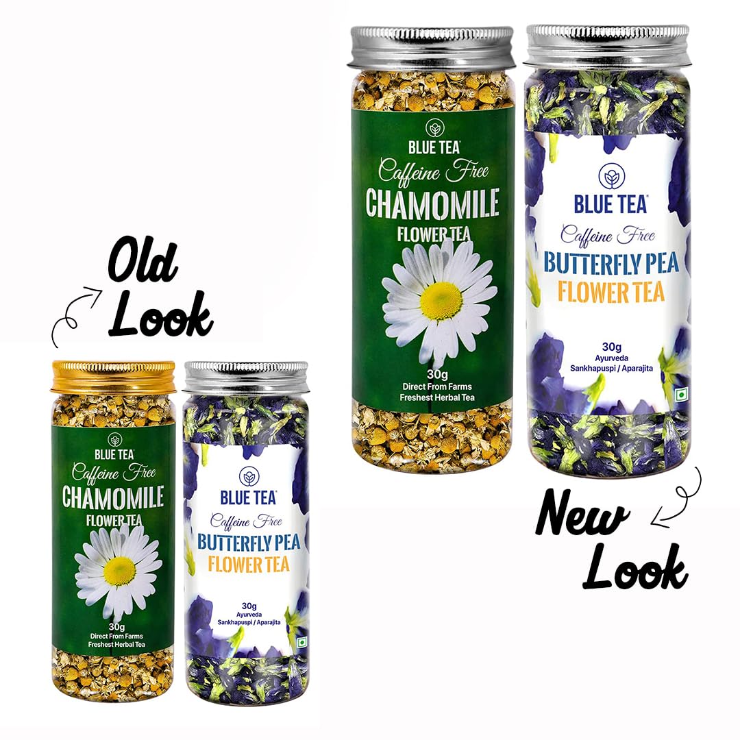 Blue Tea Combo Pack Of 2 - Butterfly Pea Flower Tea 25gm, 0.8 Ounce + Chamomile Flower Tea 30gm, 1.05 Ounce | Antioxidant Rich - Caffeine Free, Gluten Free, Non GMO | Pet Jar Packaging Blue Tea Combo Pack Of 2 - Butterfly Pea Flower Tea 25gm, 0.8 Ounce + Chamomile Flower Tea 30gm, 1.05 Ounce | Antioxidant Rich - Caffeine Free, Gluten Free, Non GMO | Pet Jar Packaging