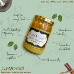 Natural A2 Desi Ghee By Jivan Organics | Natural & Healthy Curd-Churned Bilona Method Pure Desi Ghee For Heart Health | (500ml) 16.9 Ounce | Jar Pack