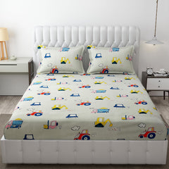 Wrinkle Free Soft Kids Double Bedsheets For King Size With 2 Pillow Cover | 90 X 95 Inches, Cream | Cartoon Printed Design | Child Bedroom Decor