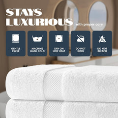 100% Cotton Bath Towel 1000 Gsm | Soft & Ultra Absorbent Quick Dry Large Size Bath Towel (White) - Set Of 2