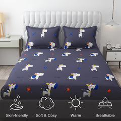 Wrinkle Free Soft Kids Double Bedsheets For King Size With 2 Pillow Cover | 90 X 95 Inches, Grey | Cartoon Printed Design | Child Bedroom Decor
