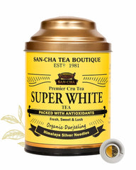 San-Cha Premier Cru Super White Tea - 75gm, 2.6 Ounce | Fresh, Sweet & Lush Organic Darjeeling Tea - Low Caffeine, Richest In Antioxidants