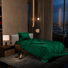 Single Bedsheet + Comforter With 1 Pillow Covers - 60 X 90 Inches, Emerald Green | Ideal For Gift Special Occasions | Perfect Romantic Bedsheet For Couples