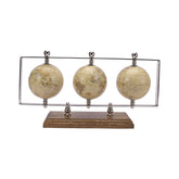 Triple Horizontal Globe Set Decorative Globes With Stand, Accessories For Table, Desk For Office, Shelves, Gifting, Home Decor (Silver/Mango Wood) Pack Of 1
