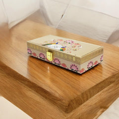 Gold Plated Velvet Touch Mgi Floral Decorative Box, Wedding Fancy Shagun Cash Box, Jewellery Box, Money Box, Gaddi Box, Colour - Multicolour, Pack Of 4