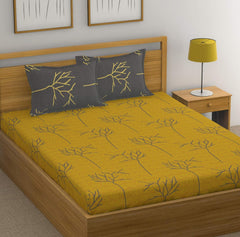 1 King Size Bedsheet With 2 Pillow Covers - 108 X 110 Inches, Yellow & Grey | Skin Friendly Fabric With Vibrant Colors | Beautiful Bedsheets