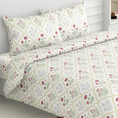 King Size Bedsheet With 2 Pillow Covers - 108 X 108 Inches, White & Green | Breathable Softness & Durability | Shrink?Resistant & Fade?Resistant