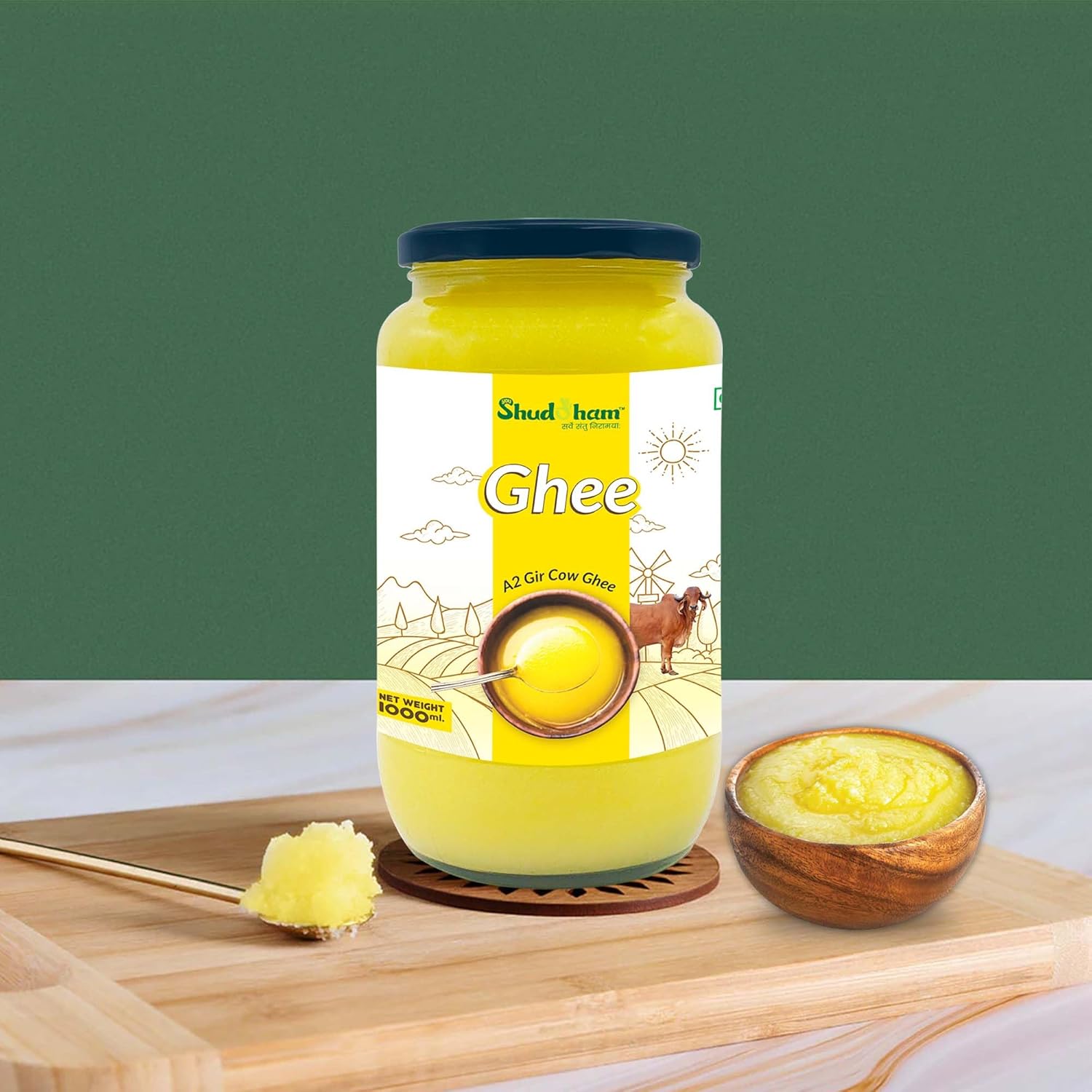 Pure Organic Gir Cow Ghee By Youshuddham | Traditional Bilona Method Desi Ghee For Overall Health | (1 Litre) 33.8 Ounce | Jar Pack Pure Organic Gir Cow Ghee By Youshuddham | Traditional Bilona Method Desi Ghee For Overall Health | (1 Litre) 33.8 Ounce | Jar Pack