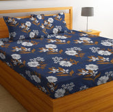 Microfiber Bedsheet For Double Bed With 2 Pillow Covers - 90 X 88 Inches | Breathable & Wrinkle Free, Soft Touch Print Sheet- Dark Blue