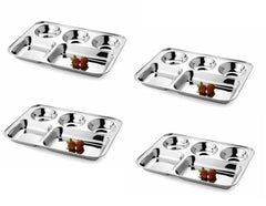 Silver Stainless Steel Sandwich Tray Set, 5 Pieces, Microwave Safe | Set Of 5 Individual Trays In 1 - Pack Of 4, Rectangular Shape