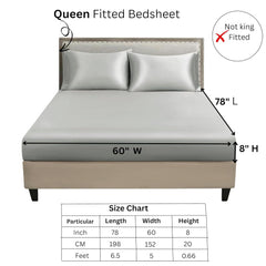 Elastic Fitted Bedsheet Queen Size With 2 Pillow Cover - 60 X 78 X 10 Inches, Silver | Lightweight & Breathable, Perfect For All Seasons