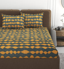 All Around Elastic Fitted Bedsheets King Size With 2 Pillow Covers | Double Size 72 X 78 X 10 Inches, Grey & Yellow - Ideal For Hotel, House, Bedroom, Guest House