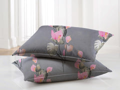 Printed Double Bedsheets With 2 Pillow Covers - 90 X 90 Inches, Grey & Pink | Super Soft Premium Brushed Glace Cotton Bedsheet