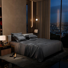 1 Flat Bedsheet King Size With 4 Pillow Cover - 108 X 108 Inches, Dark Grey | Wedding, Bedroom, Date Night Collection | 300 Thread Count