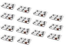 Silver Stainless Steel Sandwich Tray Set, 5 Pieces, Microwave Safe | Set Of 5 Individual Trays In 1 - Pack Of 14, Rectangular Shape