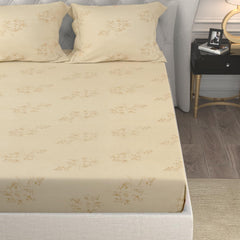 Cotton Bedsheet King Size Bed With 2 Pillow Covers - 100 X 108 Inches, Beige | 150 Thread Count Floral Bedsheet For Double Bed - Breathable & Lightweight