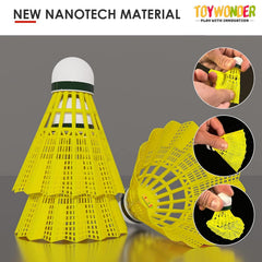 Toywonder Tech - 450 Nylon Badminton Shuttlecocks For Boys And Girls | Stable Flight , Fast Recovery | Green , Pack Of 6