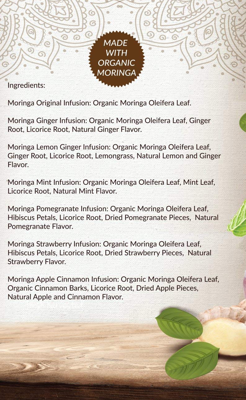 Grenera Moringa Assorted Infusion Tea - 20 Tea Bags | Herbal Dietary Supplement - Caffeine Free, Non-GMO, Gluten Free, Staple Free Grenera Moringa Assorted Infusion Tea - 20 Tea Bags | Herbal Dietary Supplement - Caffeine Free, Non-GMO, Gluten Free, Staple Free