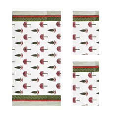 Mafatlal Madhuban Premium Waffle Cotton 1 Bath & 2 Hand Towel 700 Gsm | Hand Printed Floral Quick Dry, Soft & Absorbent Towel (Couryard) - 3 Pcs