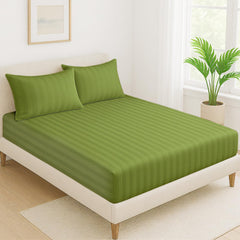 Elastic Fitted Bedsheet For Queen Size With 2 Pillow Covers | 60 X 78 Inches, Lime Green - Soft & Comfortable Ideal For Guest Room, Hotel
