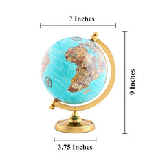 Earth Light Blue Rotating 6 Inch World Globe With Gold Stand For Bookcase Shelf Decorative Home, Desk Sturdy, Office Decor, Pack Of 1