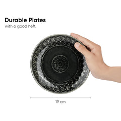 Quarter Plates Set Of 6, Black Carving | Ceramic Snack Plates - Snacks Plates Set | Dessert Plates - Snack Plate | Small Plates With Glossy Finish - Microwave Safe & Chip Resistant