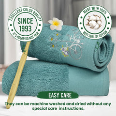 Rangoli 100% Cotton Martin Hand Towels 400 Gsm | Quick Dry, Ultra Soft, Highly Absorbent Printed Hand Towel For Men & Women Luxury & Highly Absorbent Towels - Turquise (Set Of 2)
