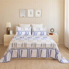 Luxurious Printed Flat Bedsheets With 1 Pillow Cover - 60 X 90 Inches, Blue & Grey | Breathable & Wrinkle Free | Soft & Durable