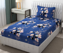 Microfiber Single Bedsheet Set With 1 Pillow Covers (60 X 90 Inches) Blue & Pink | Durable & Long-Lasting | 144 Thread Count | Wrinkle Free