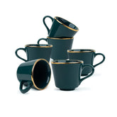 Real Gold Line Ceramic Tea Cups Set Of 6 - Teal Gold Line, 200ml Each | Tea Cup Set Of 6 - Premium Ceramic Tea Set With Glossy Finish | Ceramic Tea Cup