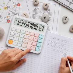 Arsenio New Colorful Mechanical Cute 12 Digit Large LCD Display Big Round Button Calculator Easy To Press With Battery & Solar For School Office Business Home (Multicolor) (Design-04)