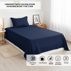 Soft Cotton Single Bedsheet With 1 Piece Pillow Cover - 60 X 90 Inches, Dark Blue | Lightweight, Breathable & Easy To Maintain Bedsheet