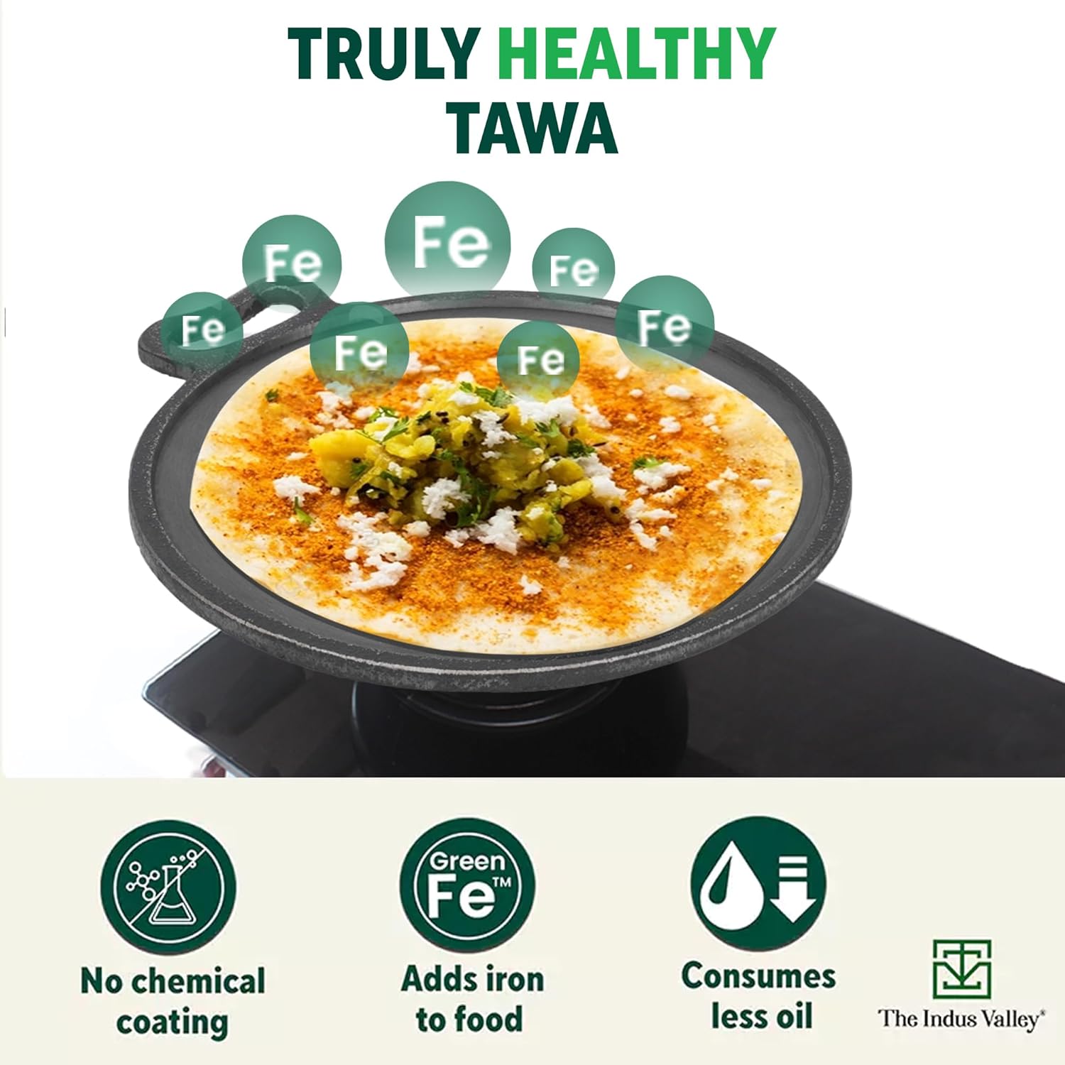 Super Smooth Cast Iron Tawa For Dosa, Chapathi + Free Wooden Spatula - 30.4cm, 12 Inch, 3.1 Kg | Induction Friendly,  Naturally Nonstick, 100% Pure & Toxin-Free, No Chemical Coating Super Smooth Cast Iron Tawa For Dosa, Chapathi + Free Wooden Spatula - 30.4cm, 12 Inch, 3.1 Kg | Induction Friendly,  Naturally Nonstick, 100% Pure & Toxin-Free, No Chemical Coating