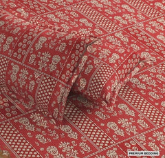 Printed Queen Size Double Bed Bedsheet With 2 Pillow Cover | 60 X 78 Inches, Red & Beige - Breathable, Stain & Wrinkle Resistant | All Around Elastic Fitted Bedsheet