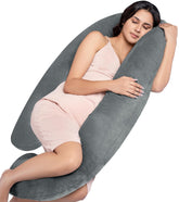 Full Body J Shape Pregnancy Pillow For Women, Maternity Pillow, Grey Color | Pillow Gift For Pregnancy Sleeping, Premium Velvet Cover With Zip | Adjustable & Washable, Multipurpose Pillow