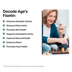 Decode Age 99% Pure Fisetin Senolytic Activator For Healthy Ageing, Cognitive Support, Inflammation, Strawberry Extract | 30 Vegan Capsules, 50gm 0.1lbs
