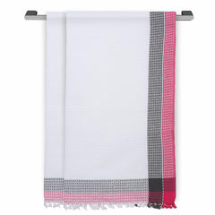 Ecosense Premium Large Cotton Non-Terry Bath Towels 600 Gsm | Soft Absorbent & Comfortable Bath Towels Large Size | Quick Dry Gym, Travel - Pink & Grey Waffle (Pack Of 2)