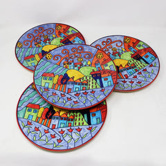 Exotic Panorama Ceramic Dinner Plates Set Of 6 - 10 Inches, 6 Pieces, Multicolor | Hand Painted Full Ceramic Plates For Dinner - Microwave Safe & Dishwasher Safe
